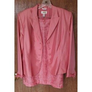 Talbots size 18 coral pure silk 2-pc skirt suit embroidered floral skirt